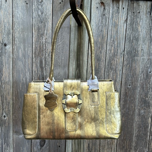 Charlie Lapson antique Gold buckle purse,genuine leather